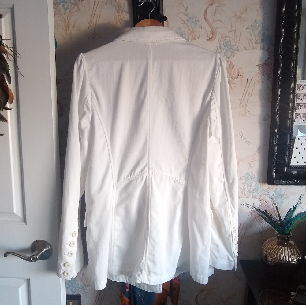 New FREE PEOPLE Oversized Long Blazer Opal White M Worn 1x - Picture 8 of 13
